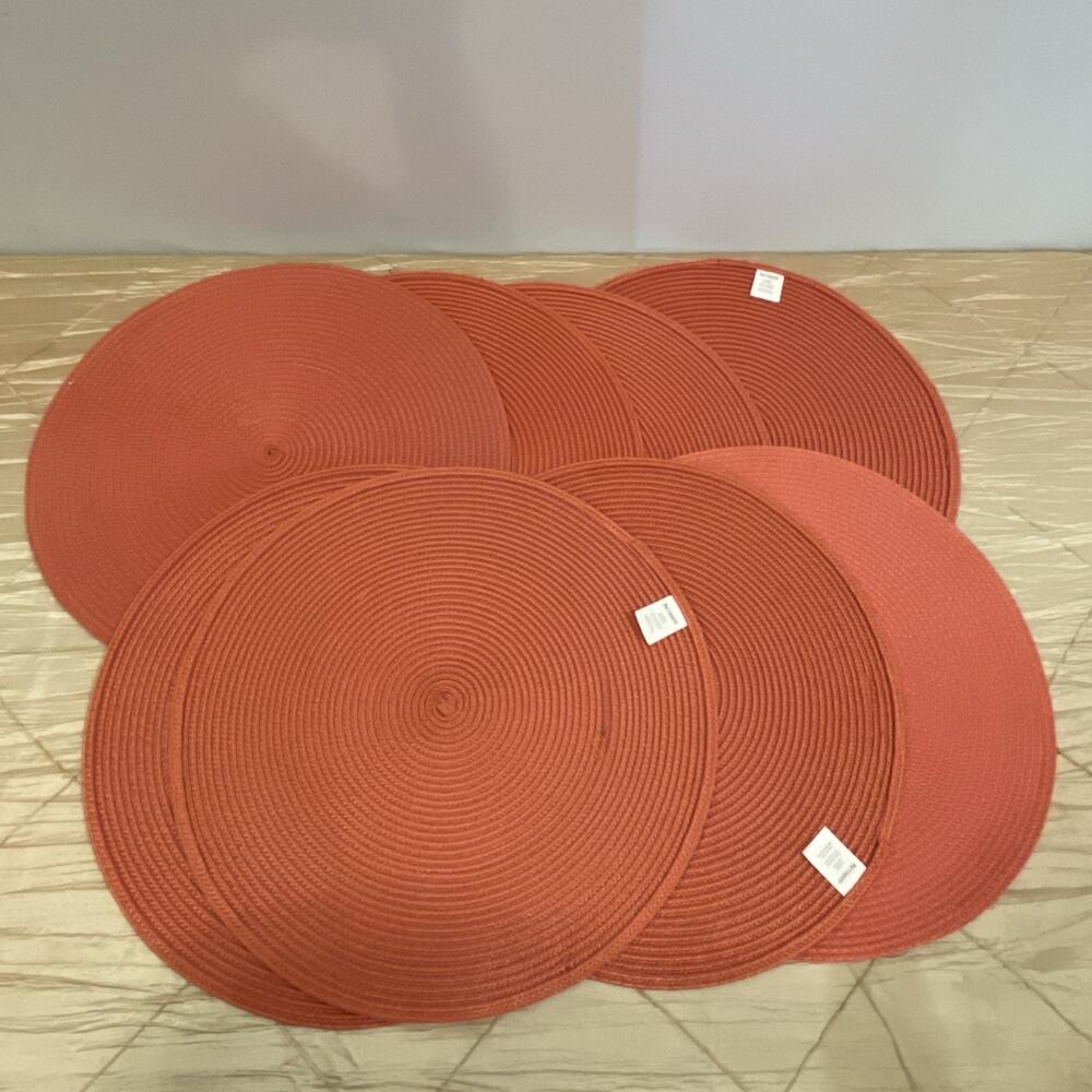 Pier 1 Imports Set of 8 Round Woven Orange Placemats 15” Polyester Table Mats